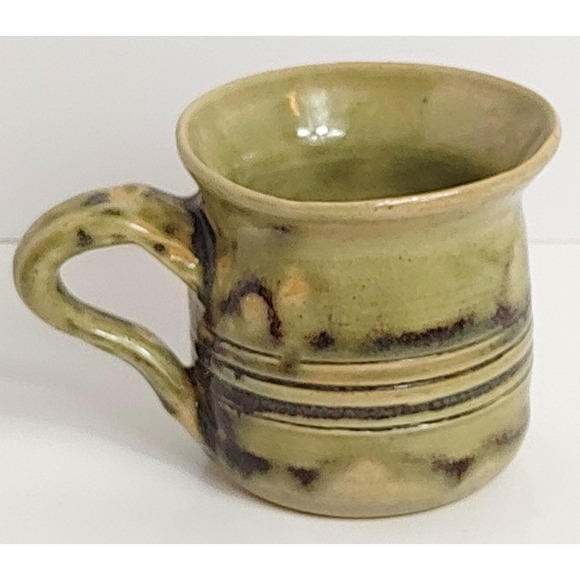 Vintage Green Art Pottery Round Stoneware Coffee Mug Signed by Artist - Picture 3 of 8